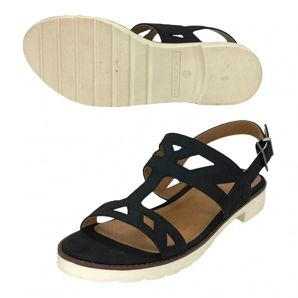 Adrienne Vittadini Seka Black Faux Leather Slingback Womens Sandals Size 9.5M - Picture 10 of 11